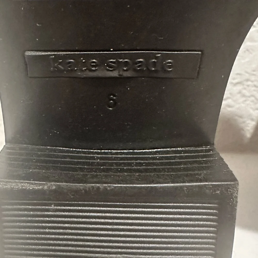 Kate Spade Solstice Black Gold Rain Boots with Spade Detail Size 6